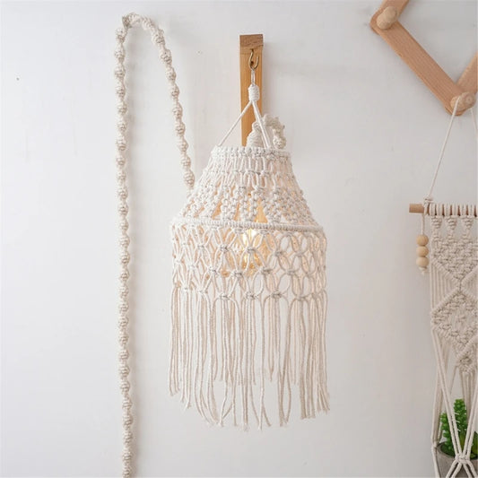 Abat jour macramé artisanal en coton naturel, suspension luminaire bohème
