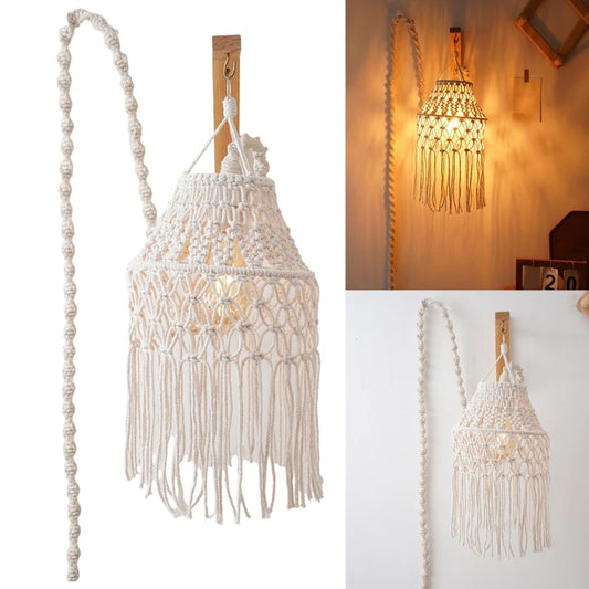 Abat jour macramé artisanal en coton naturel, suspension luminaire bohème