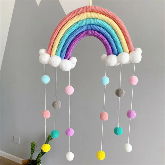 Arc-en-ciel décoratif en macramé multicolore pour chambre d'enfant