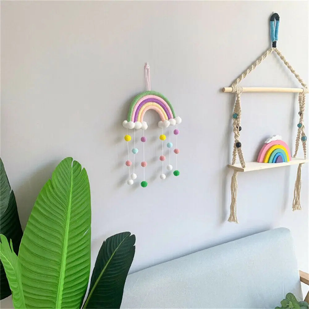Arc-en-ciel décoratif en macramé multicolore pour chambre d'enfant