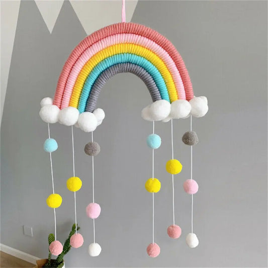 Arc-en-ciel décoratif en macramé multicolore pour chambre d'enfant