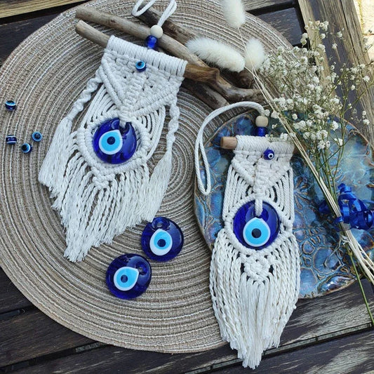 Mini tenture Macrame  - oeil bleu